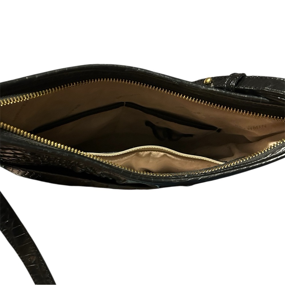 Brahmin Black Croc Embossed Leather Crossbody Bag Adjustable Strap Classic - Picture 5 of 5